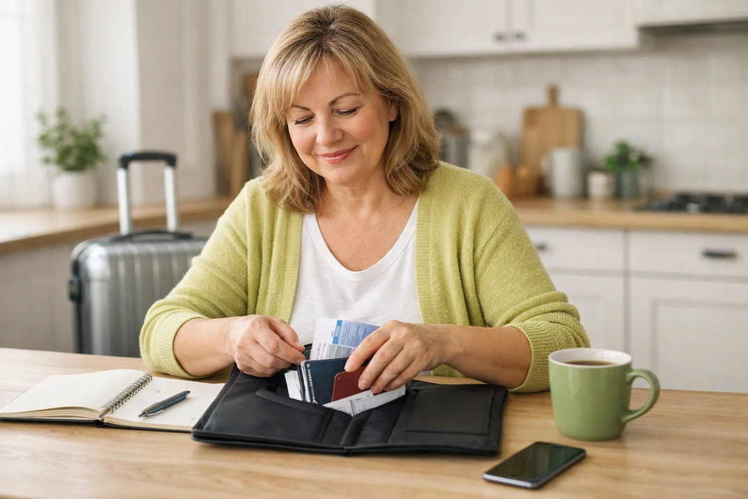 Жінка збирає документи для роботи опікункою в Німеччині