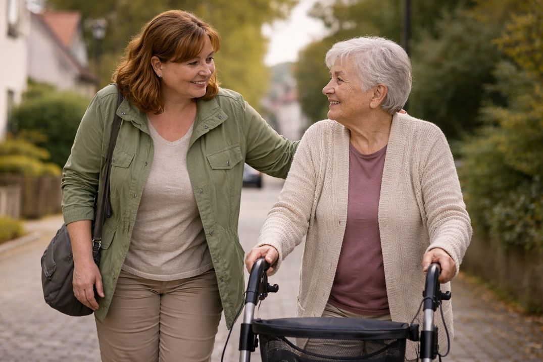 Доглядальниця на прогулянці з підопічною в Німеччині.